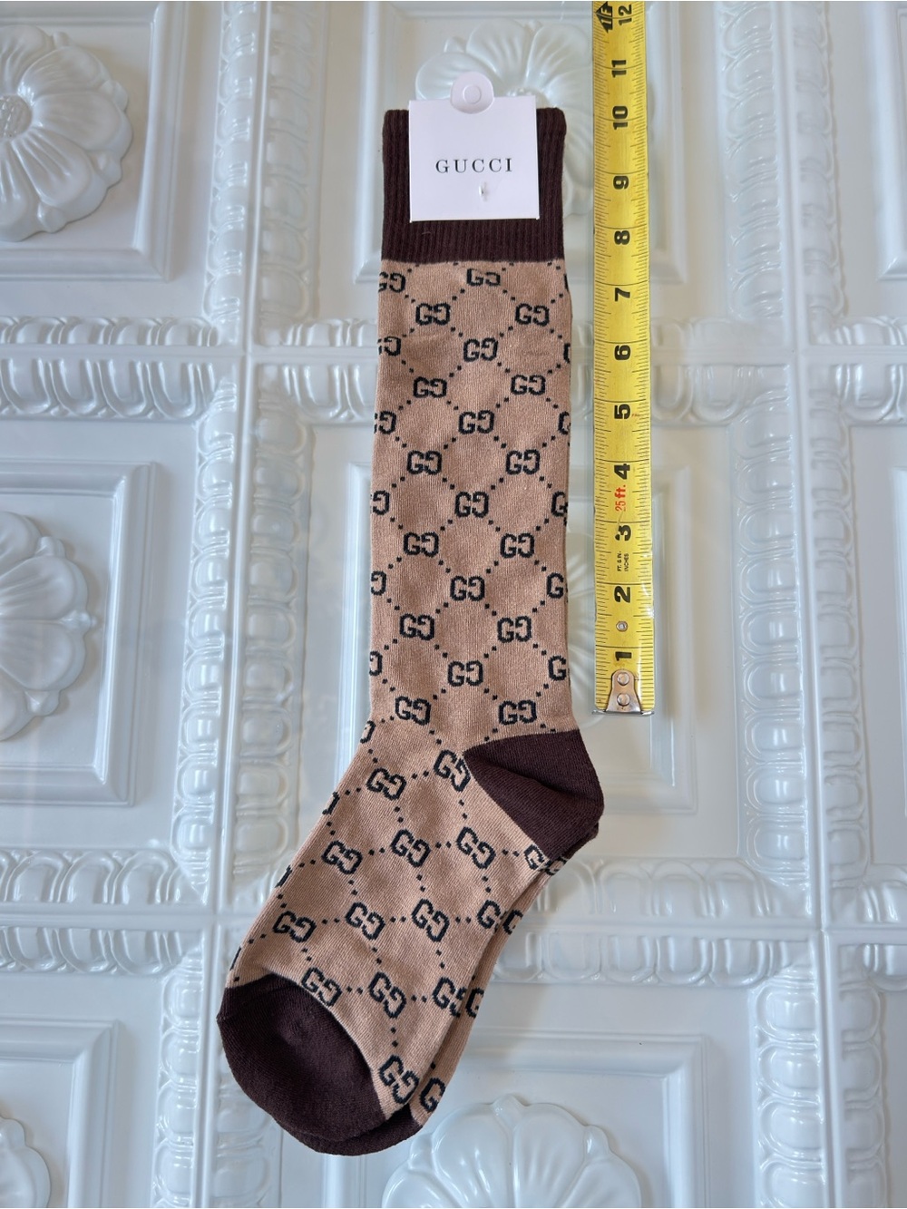 Luxe Beige/Brown GG Logo Knee High Socks 6-10